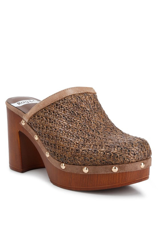 Raffia Platform Heel Clogs