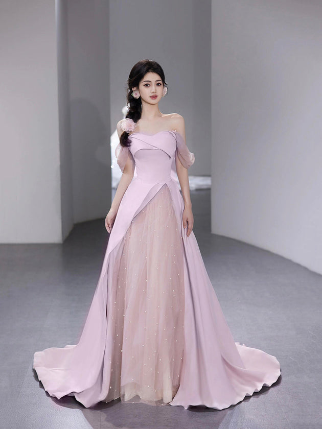 Pink Strapless Floor Length Prom Dress, Lovely A-Line Evening Party Dress