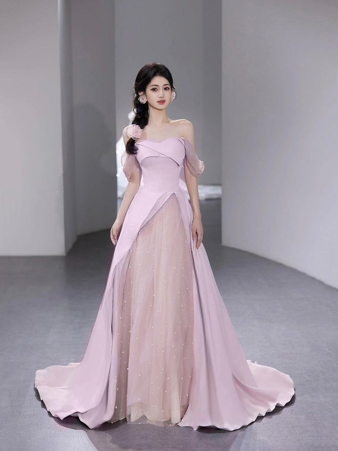 Pink Strapless Floor Length Prom Dress, Lovely A-Line Evening Party Dress
