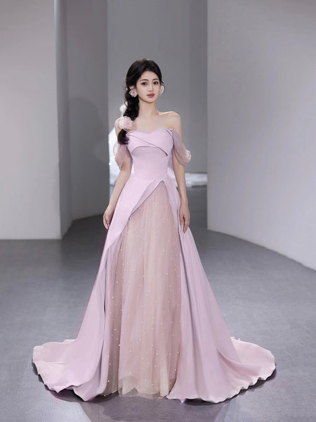 Pink Strapless Floor Length Prom Dress, Lovely A-Line Evening Party Dress