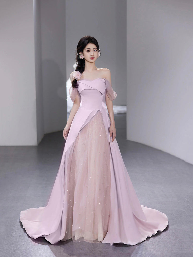 Pink Strapless Floor Length Prom Dress, Lovely A-Line Evening Party Dress