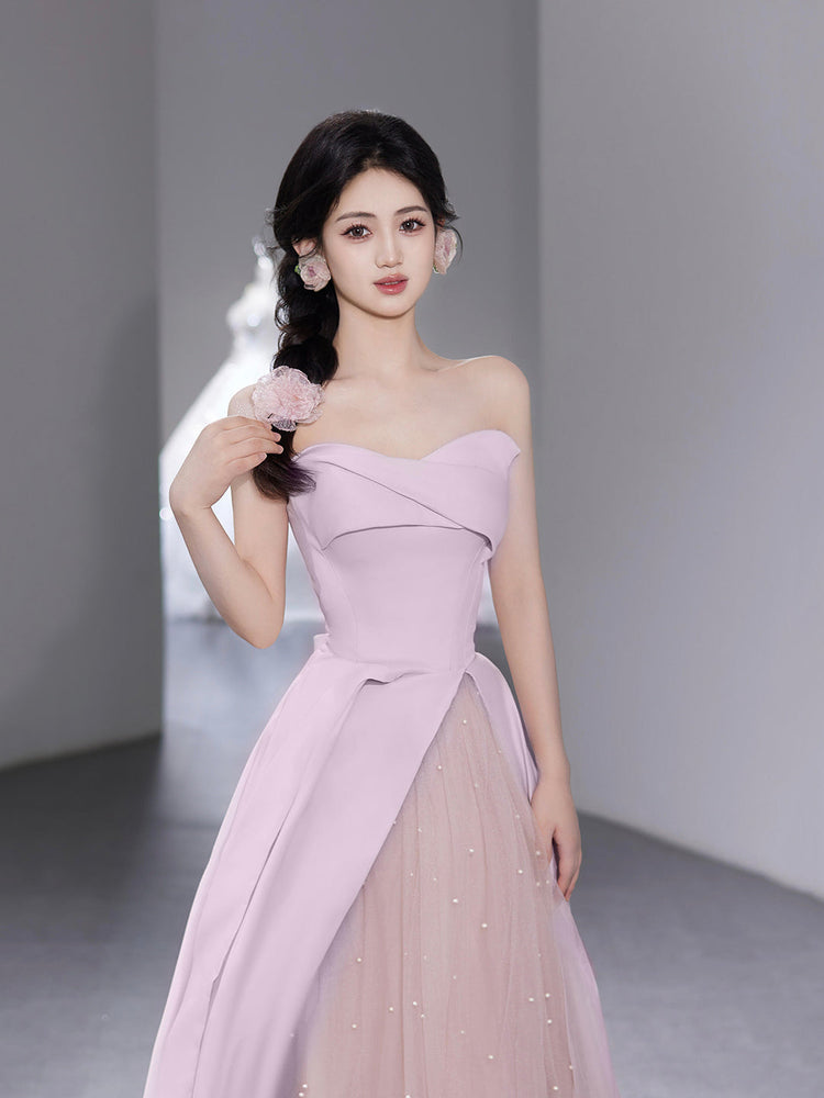 Pink Strapless Floor Length Prom Dress, Lovely A-Line Evening Party Dress
