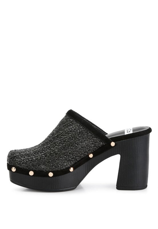 Raffia Platform Heel Clogs