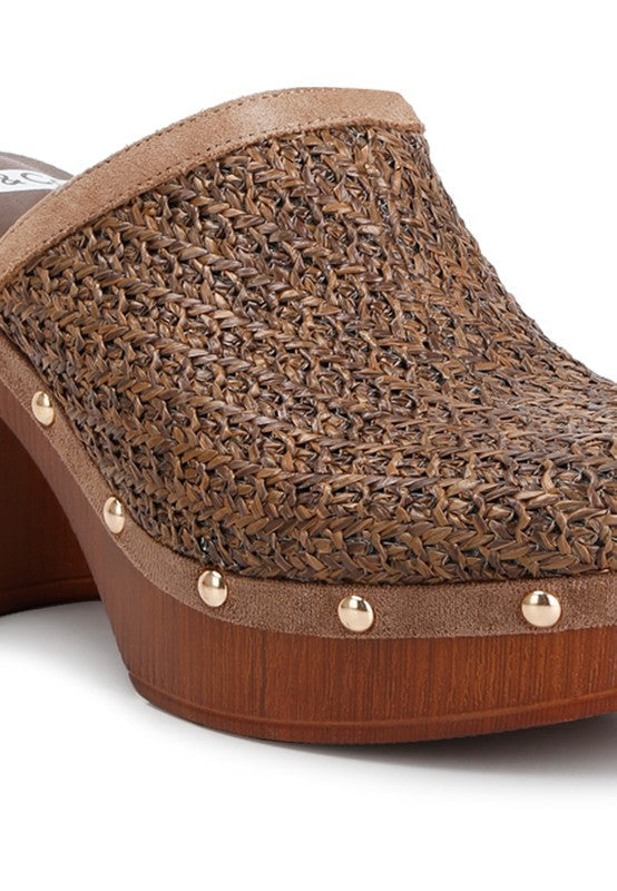 Raffia Platform Heel Clogs