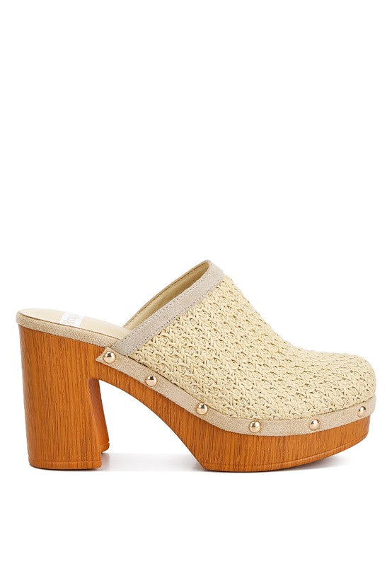 Raffia Platform Heel Clogs