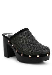 Raffia Platform Heel Clogs