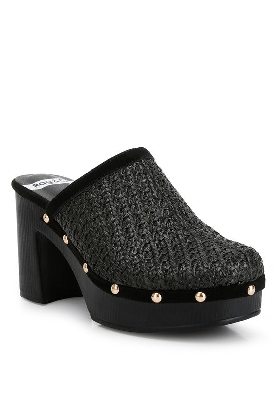 Raffia Platform Heel Clogs