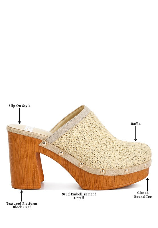 Raffia Platform Heel Clogs