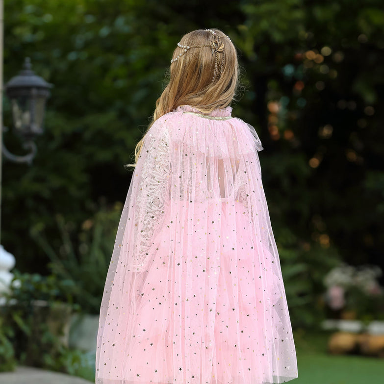 Princess Elsa Costume Rainbow Mesh Cape Cloak with Shiny Sequin Shawl Outerwear