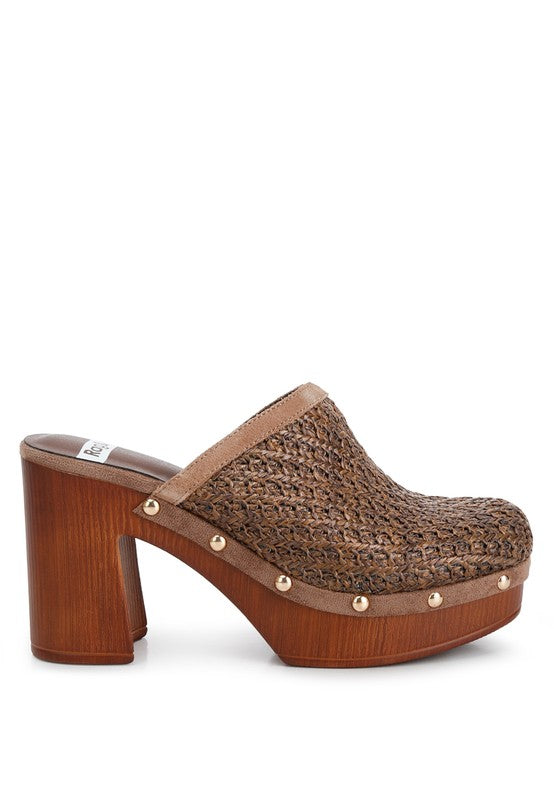 Raffia Platform Heel Clogs