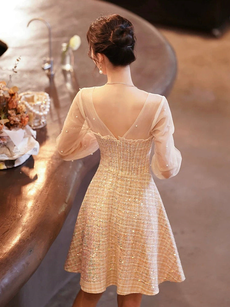 Beautiful A-Line Short Prom Dress, Long Sleeve Evening Party Dress