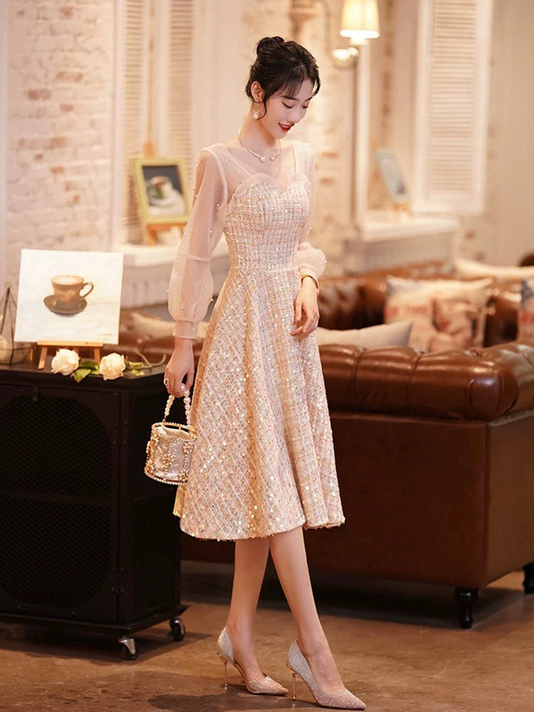 Beautiful A-Line Short Prom Dress, Long Sleeve Evening Party Dress