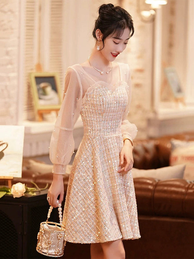 Beautiful A-Line Short Prom Dress, Long Sleeve Evening Party Dress