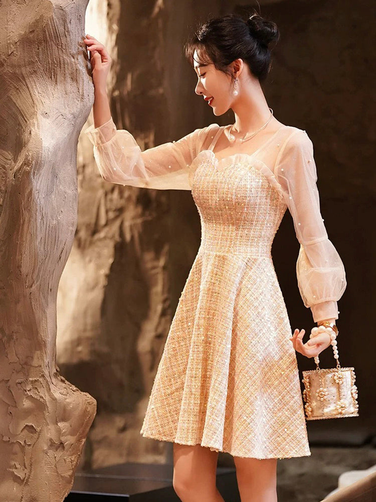 Beautiful A-Line Short Prom Dress, Long Sleeve Evening Party Dress