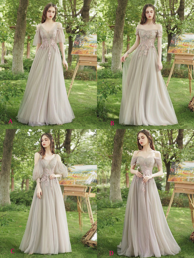A-Line Tulle Lace Floor Length Prom Dress, Beautiful Evening Party Dress
